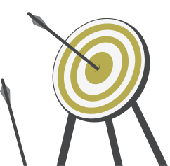 Illustration of an arrow hitting the center of a target, representing strategic focus, and goal achievement